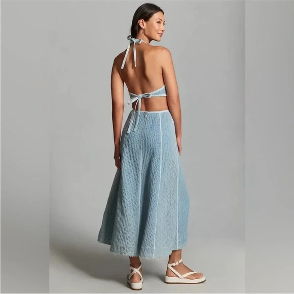 Sabina Musayev Small Gossip Halter Maxi denim chambray 70s boho Blue Dress - Picture 3 of 8